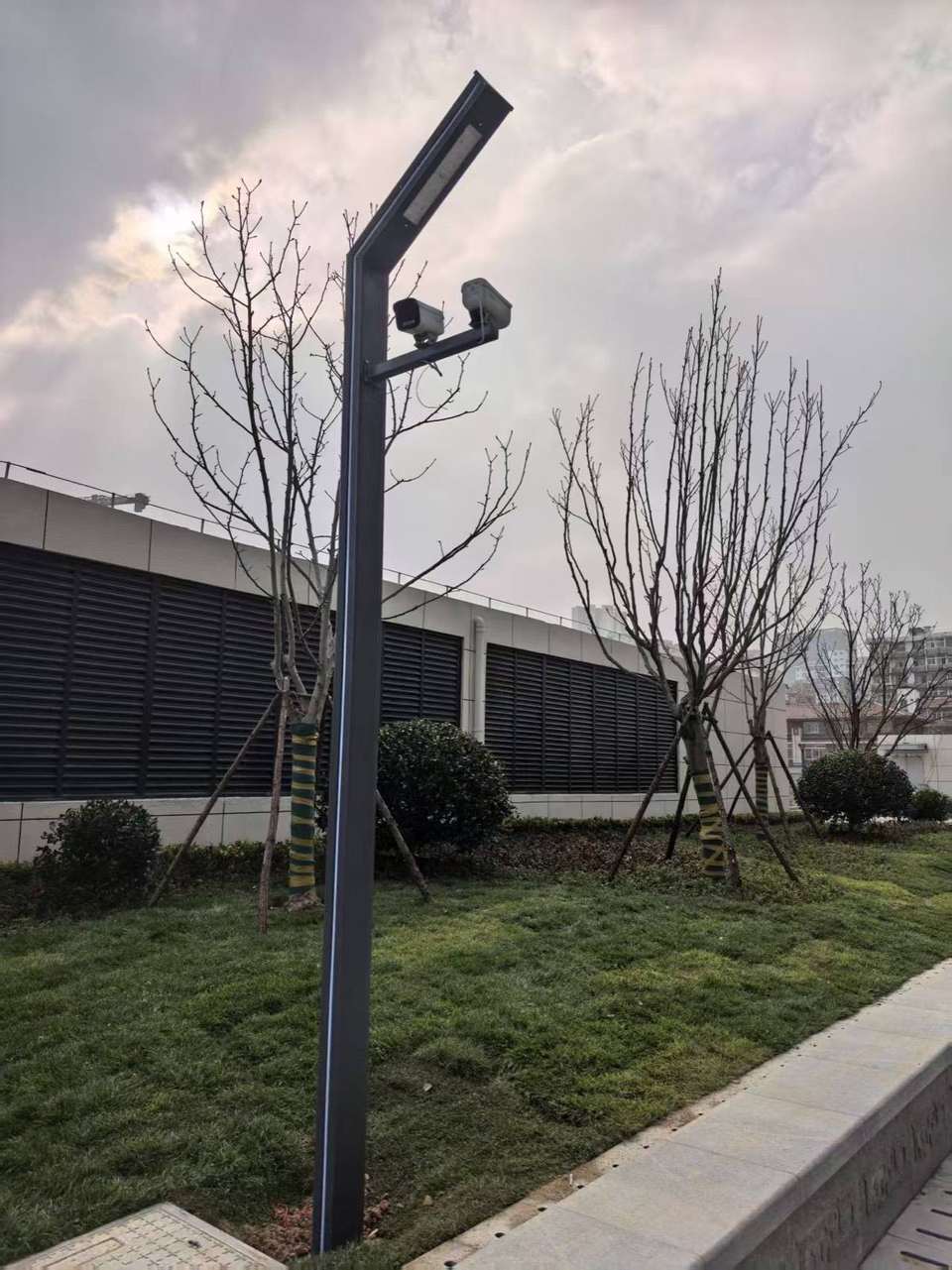 路灯杆上装了两台摄像机。
